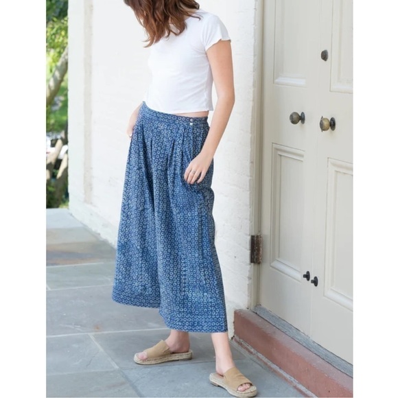 Anokhi Pink and Gray Striped Indian Cotton Wide Leg Crop Pants Culottes Size M - Picture 3 of 14